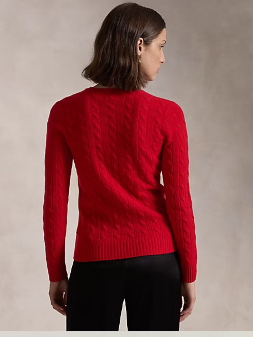 Ralph Lauren Cashmere Wool Blend Red Slim Cable-Knit Crew Sweater - Picture 3 of 9